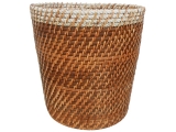 Professional-grade Handwoven Rattan Waste Basket with Natural Rope Rim - Sustainable Home Decor